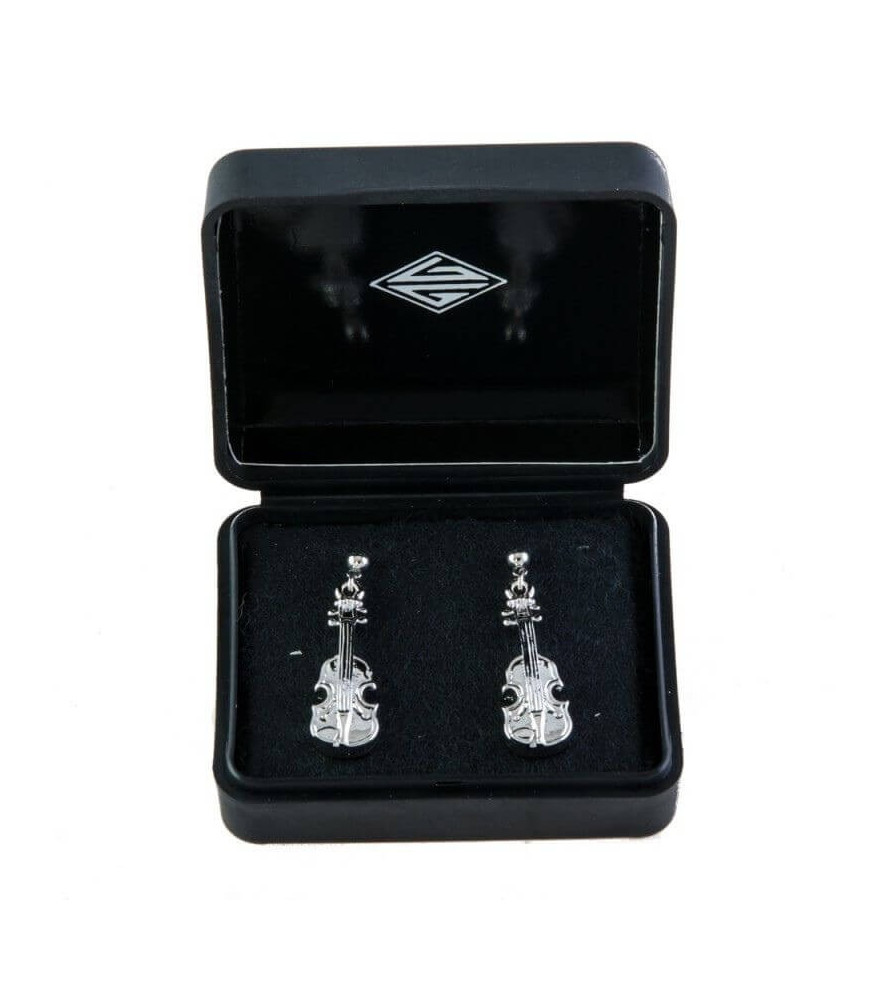 Pendientes plateados 3D violín